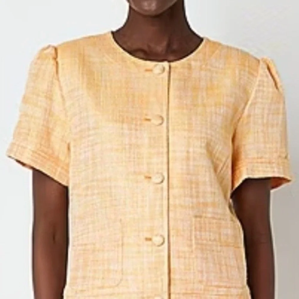 Liz Claiborne Petite Marigold Tweed Jacket Blazer SS Button Front Women 16P NWT - Picture 2 of 11